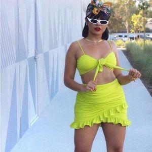 Neon Ruched Mini Skirt